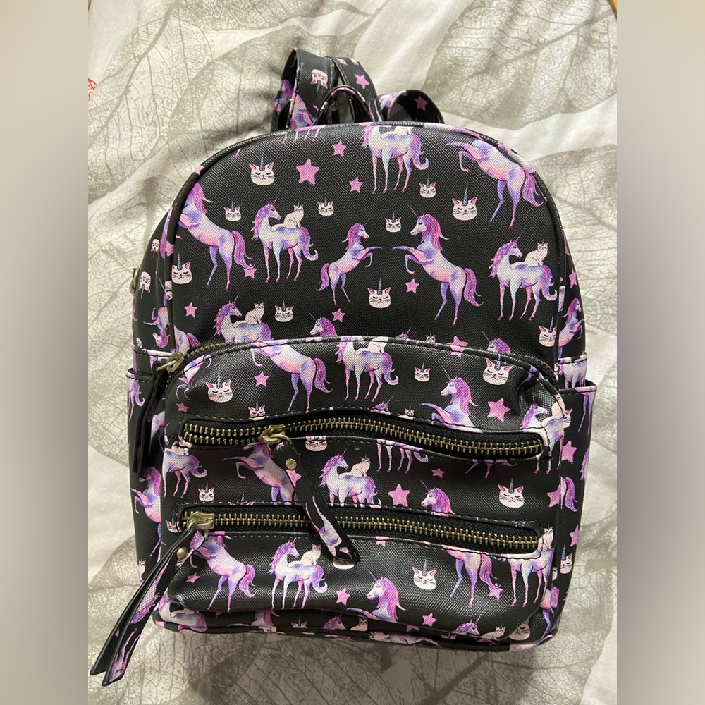 UNDER ONE SKY Black-Purple UNICORN Faux Leather Backpack